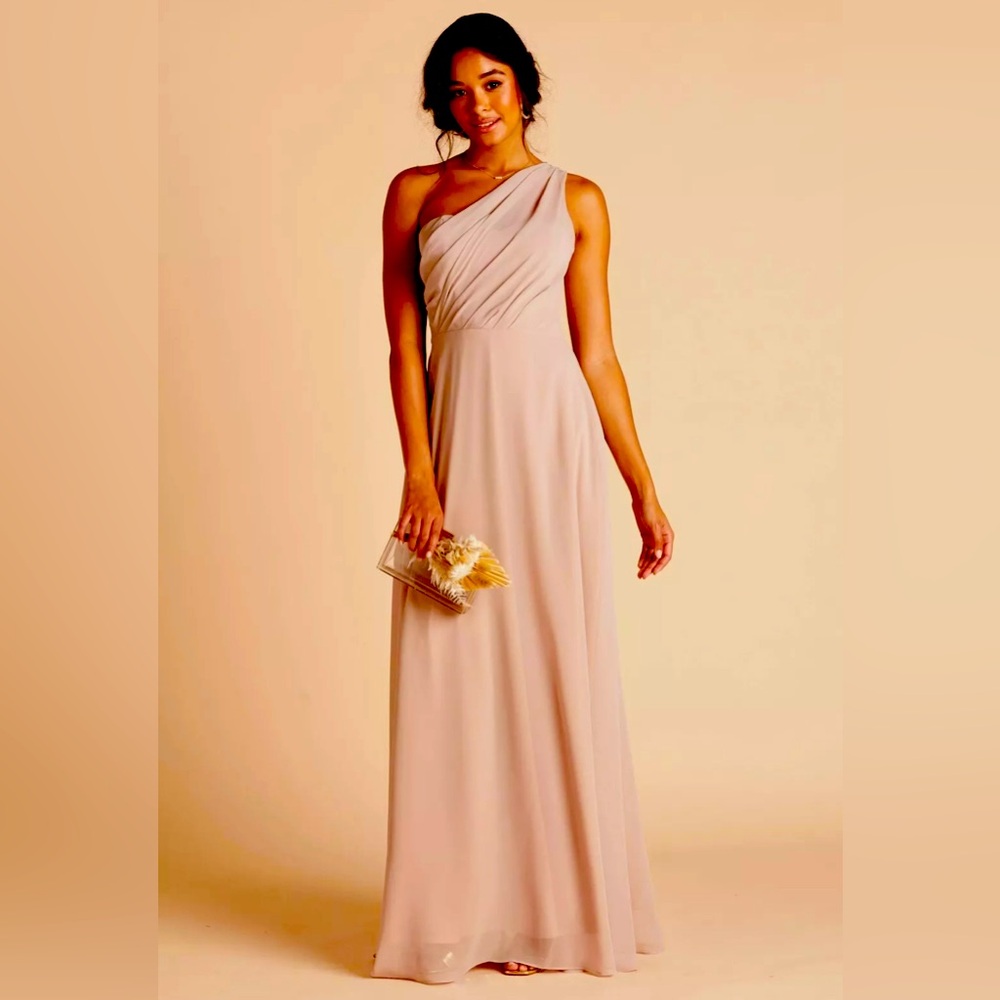 Birdy Grey Women's Size L Kira Taupe Chiffon One Shoulder Bridesmaid Dress.NWT
